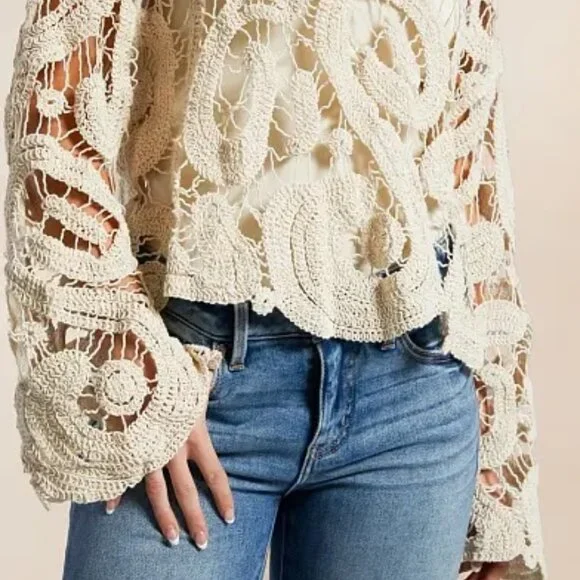 Brand New Willow & Root Open Weave Scalloped Sweater w/ Tags (Size Large) - Picture 4 of 7